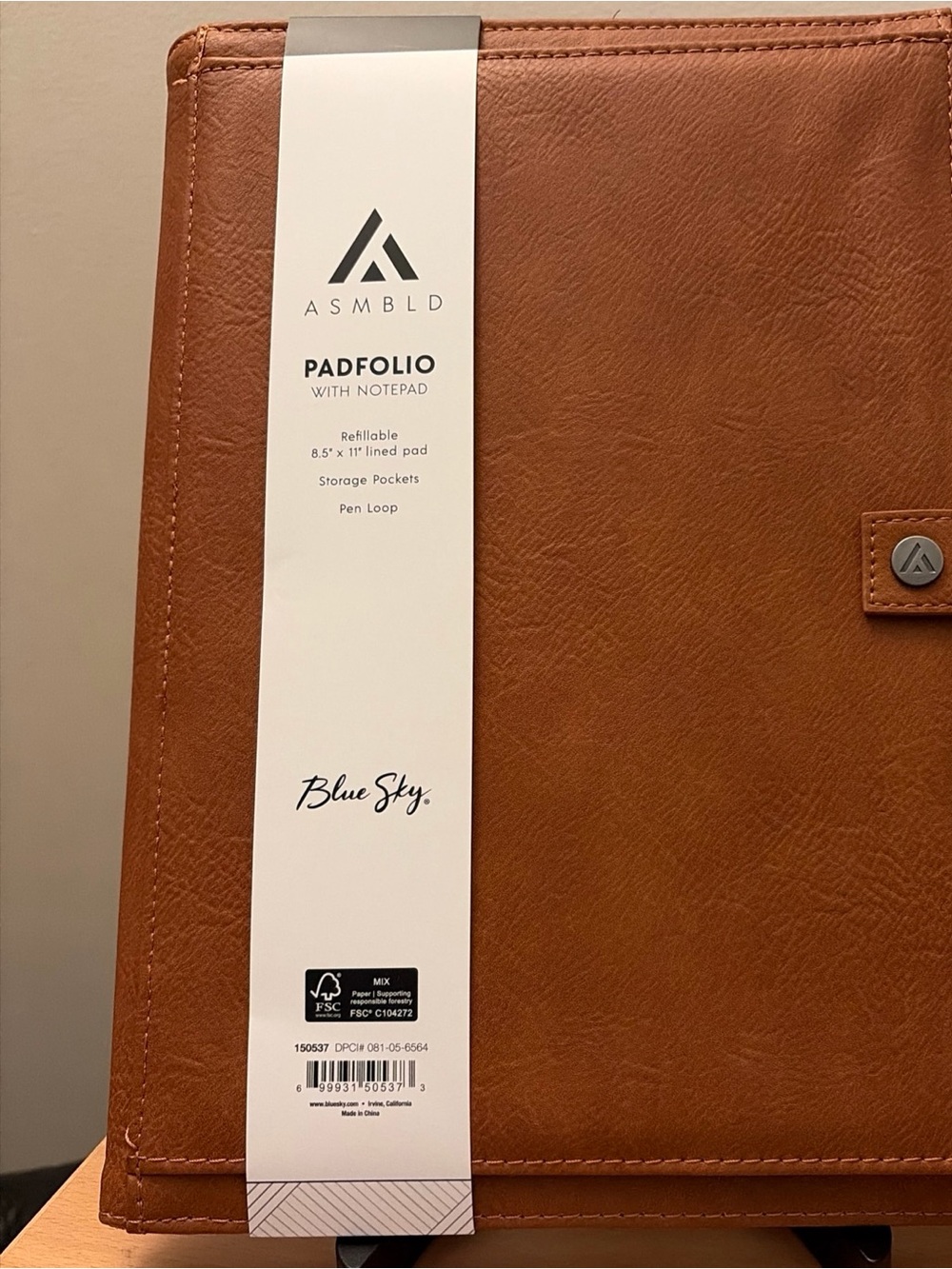 Blue Sky 150537 Asmbld Professional Tan Faux Leather Padfolio w/ 8.5x11 NotePad